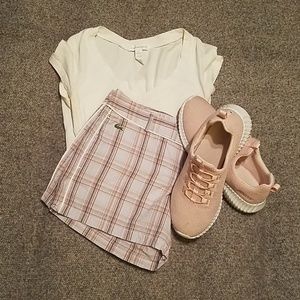 Pink and purple plaid Lacoste shorts